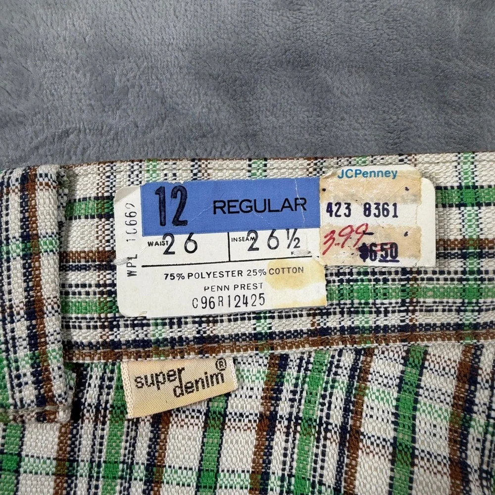 Vintage New JC Penney Penn Prest Trousers Kids Size 12 26x26.5 Plaid Green Brown